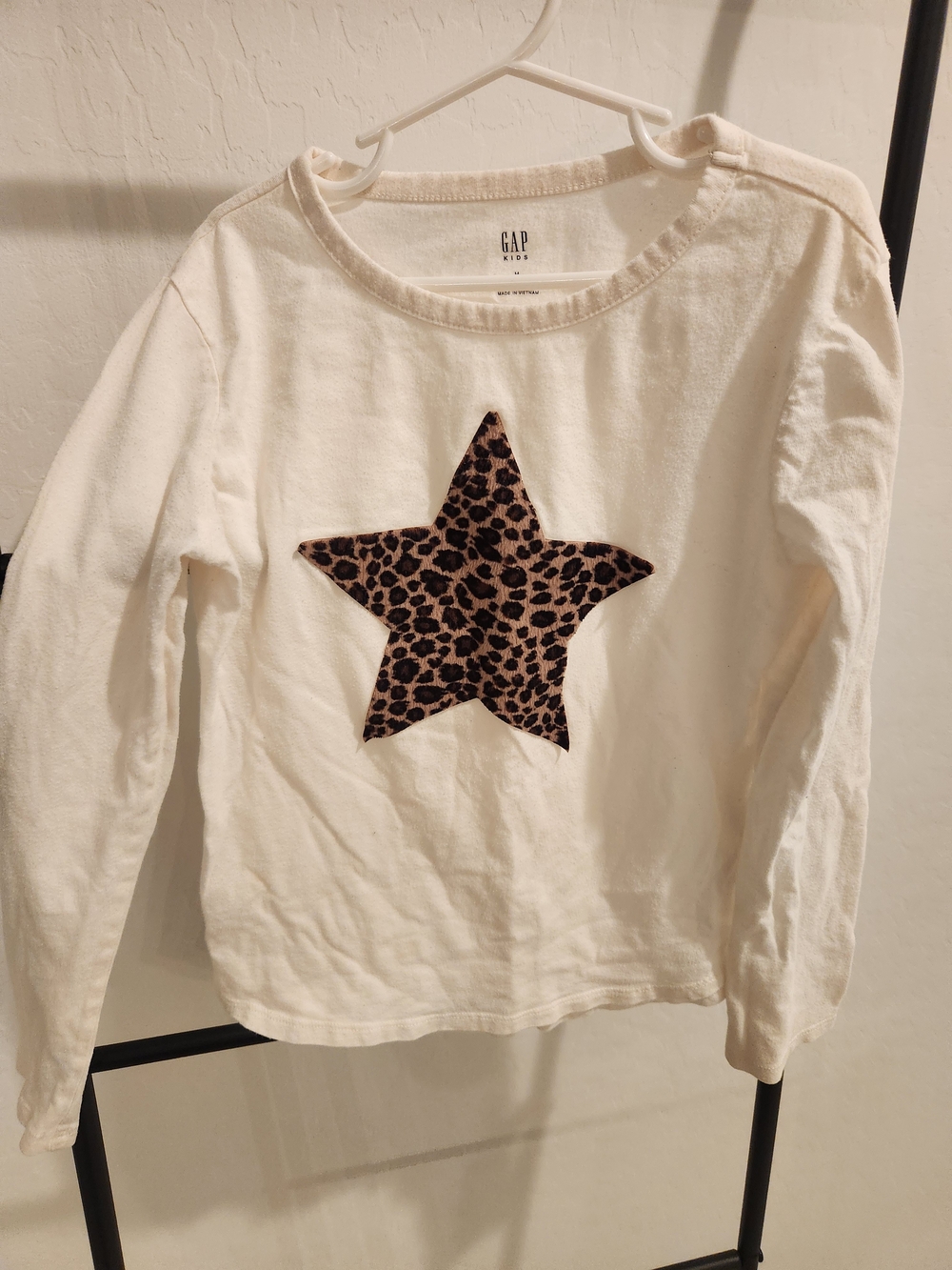 GAP Kids Cream Long Sleeve Tee with Leopard Star Patch